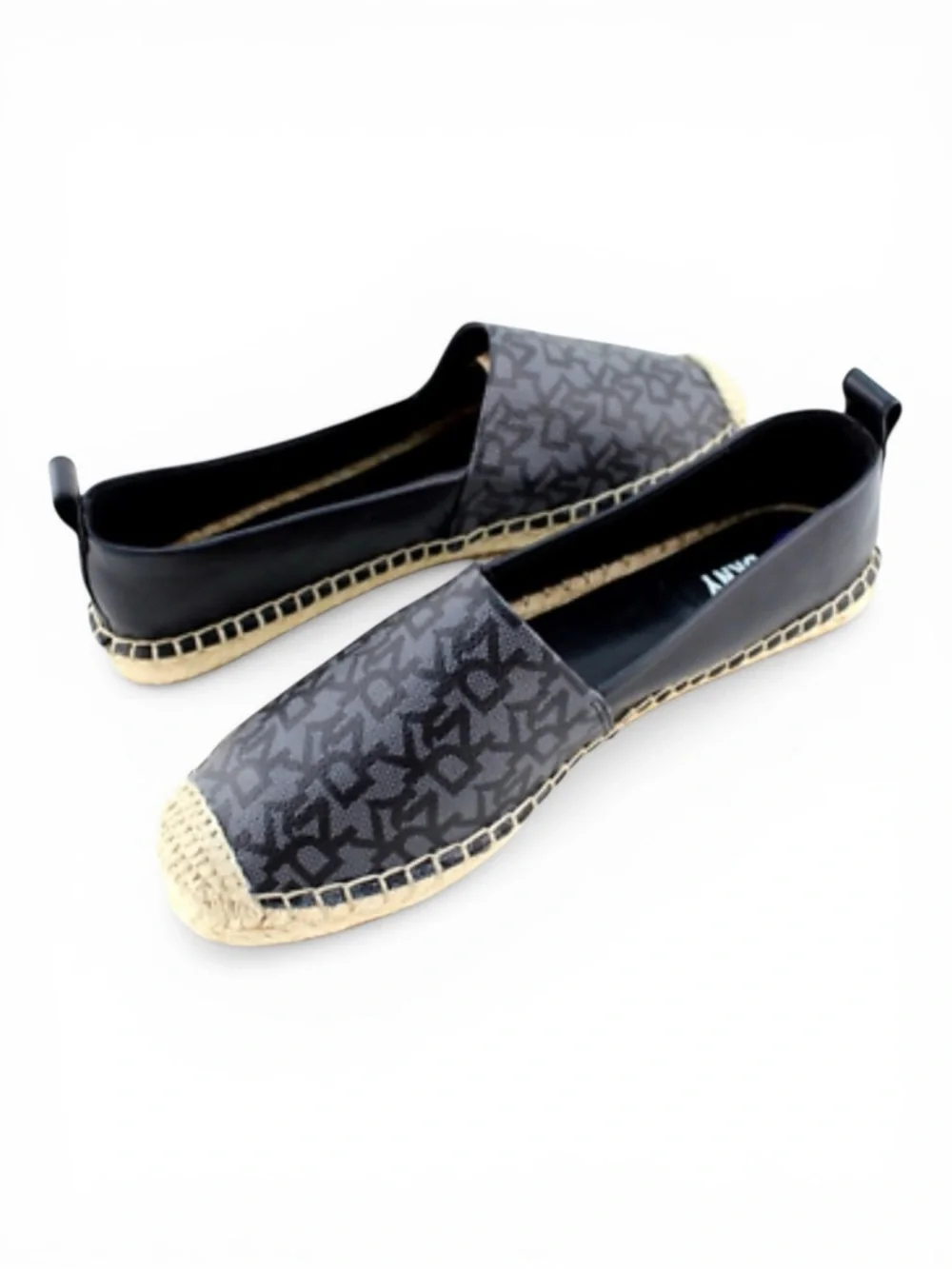 NEW DKNY Mali Repeat Logo Espadrille Loafer Flats Black Gray Women Size 7.5